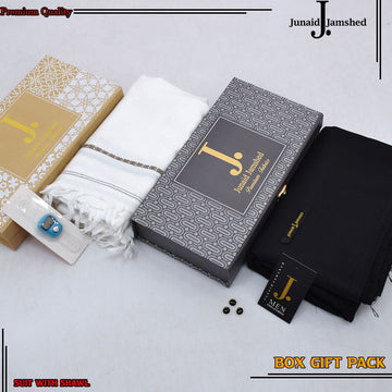 Elite Black--Junaid Jamshed Premium Wash N Wear  Men’s Suit Gift Pack – With  Wool Shawl